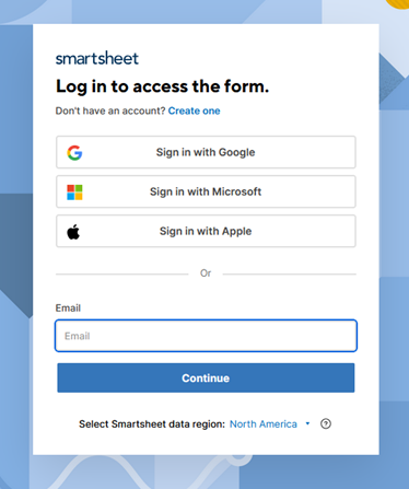 Smartsheet Login Screen